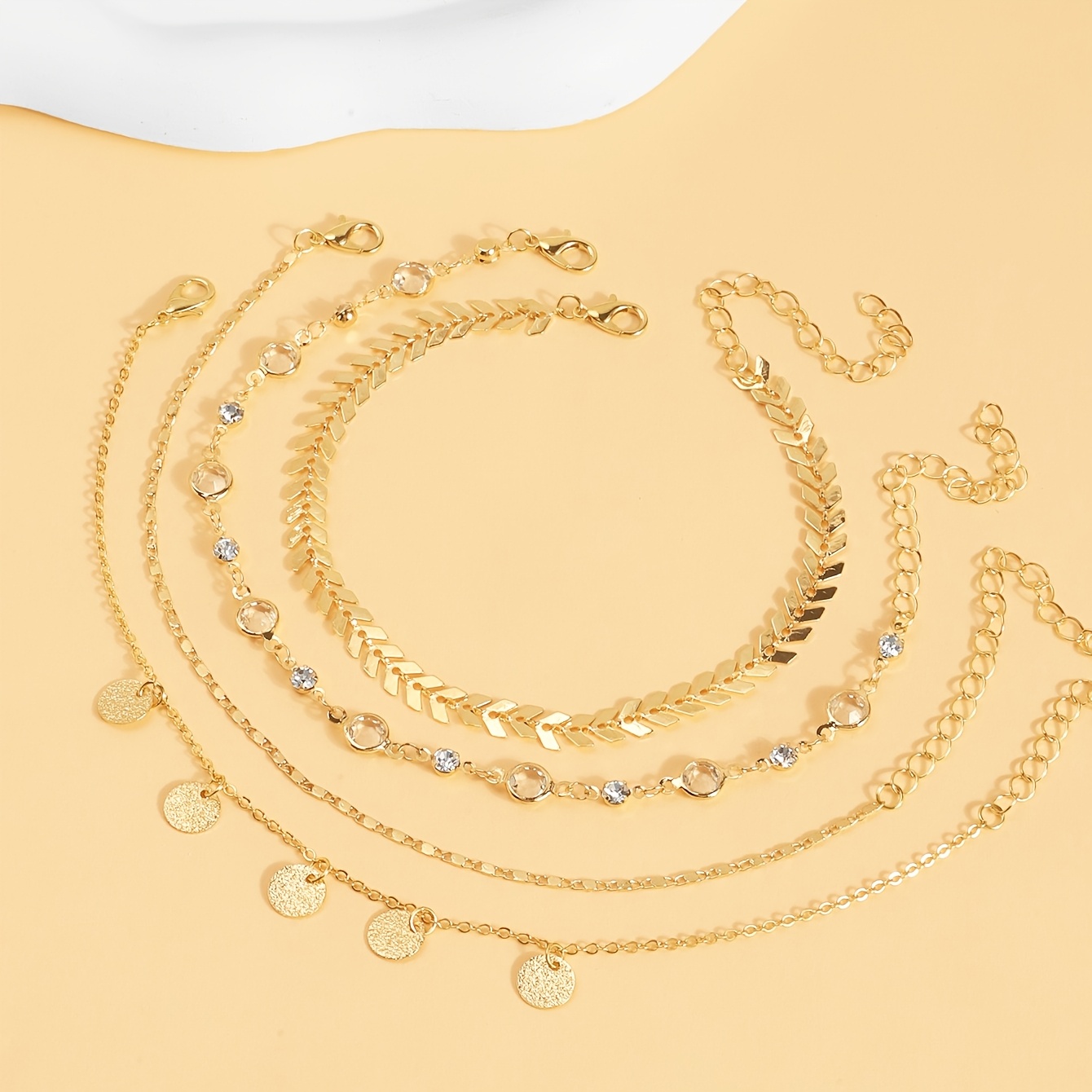 Multi-layered Stackable Anklets with Round Discs, Fashionable Style